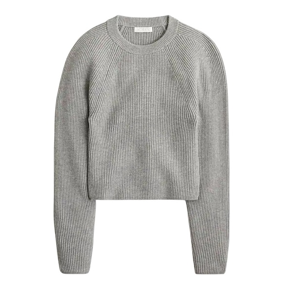 NEW J. Crew Raglan Fitted Waist Ribbed Crewneck Sweater Plus Size XXL Gray Crop - Picture 10 of 12